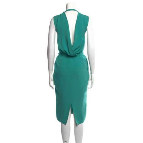 Costello Tagliapietra Blue Green Plunge Back Tie Waist Silk Midi Dress - Picture 2 of 9